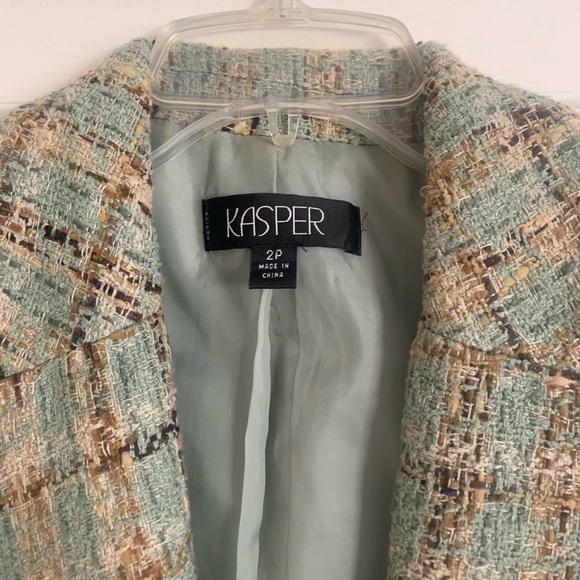 Kasper 2P Aqua and Brown Tweed Blazer - Picture 2 of 6